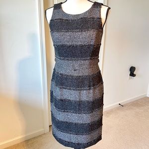 EVAN PICONE Wide Striped Tweed Fringe Embellished Sheath Dress—SZ. 4